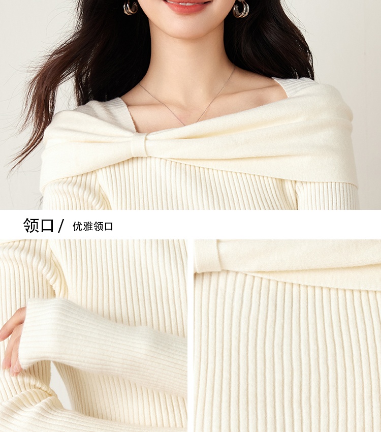 Flat shoulder tops knitted sweater for women