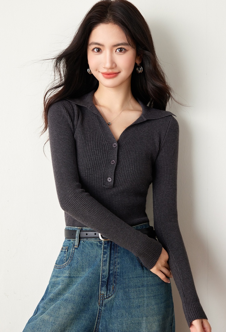 Minimalist gray sweater bottoming tops for women