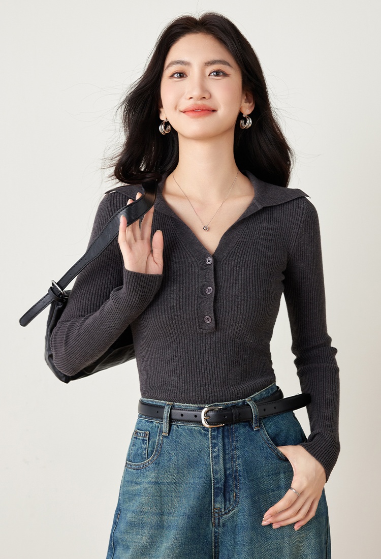 Minimalist gray sweater bottoming tops for women