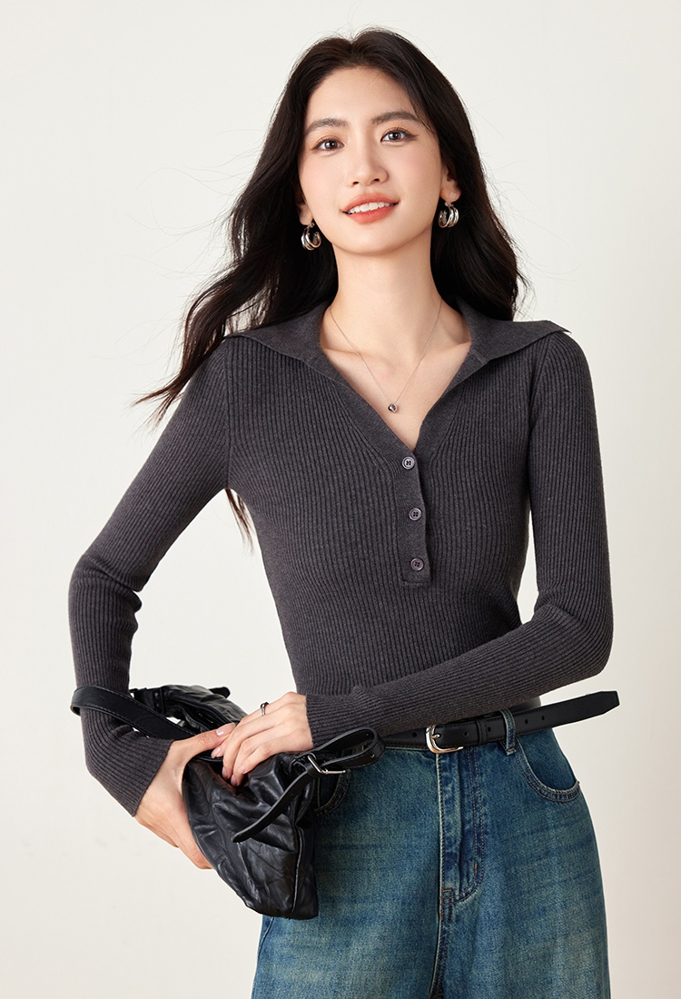 Minimalist gray sweater bottoming tops for women