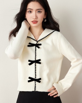 Retro bow slim mixed colors autumn and winter tops