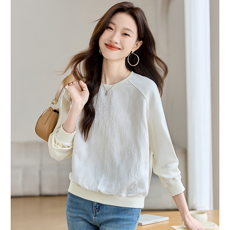 Splice jacquard tops lazy loose hoodie for women