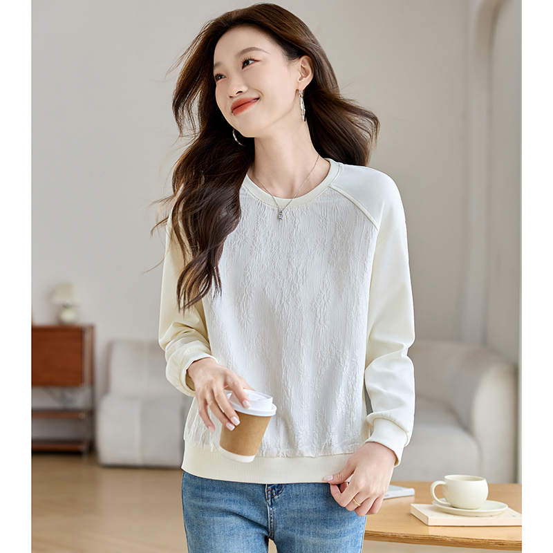 Splice jacquard tops lazy loose hoodie for women