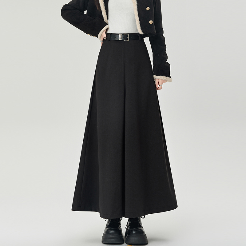 Woolen A-line business suit big skirt high waist long skirt