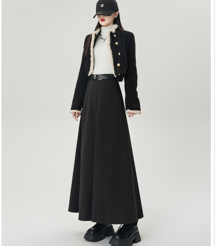 Woolen A-line business suit big skirt high waist long skirt