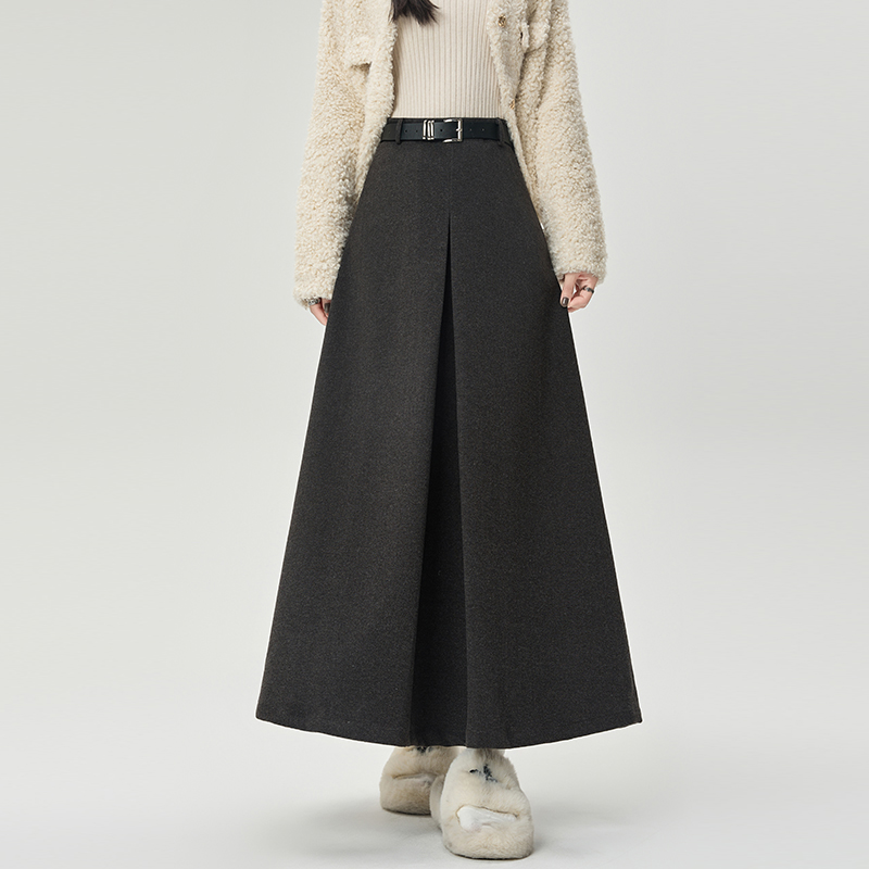 Woolen A-line business suit big skirt high waist long skirt