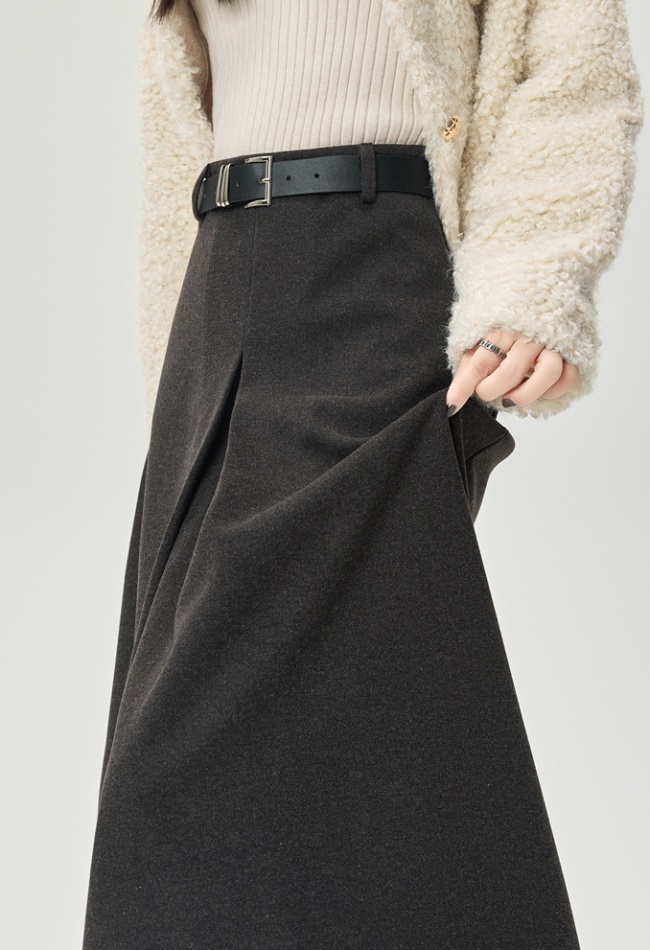 Woolen A-line business suit big skirt high waist long skirt