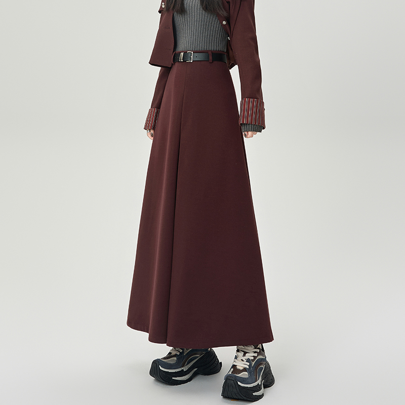 Woolen A-line business suit big skirt high waist long skirt