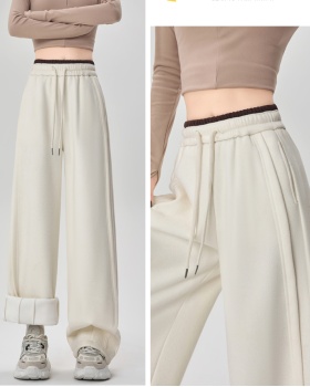 Plus velvet high waist wide leg pants winter sweatpants