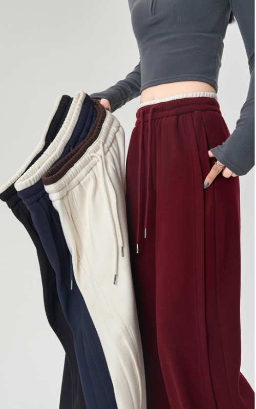 Plus velvet high waist wide leg pants winter sweatpants