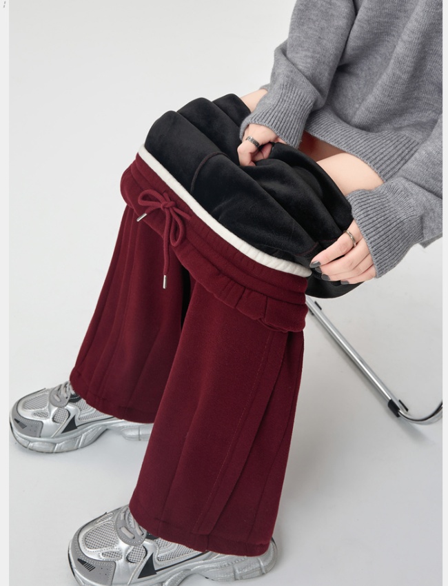 Plus velvet high waist wide leg pants winter sweatpants