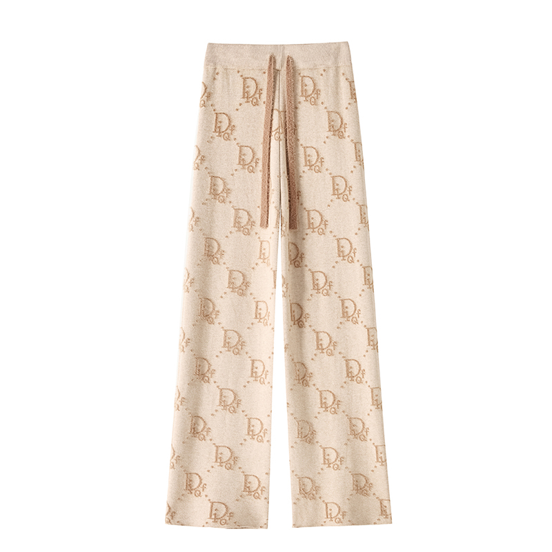 Straight slim wide leg pants jacquard pants for women