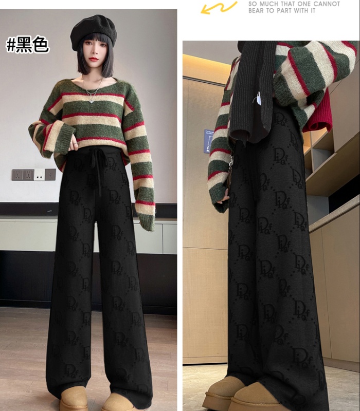 Straight slim wide leg pants jacquard pants for women