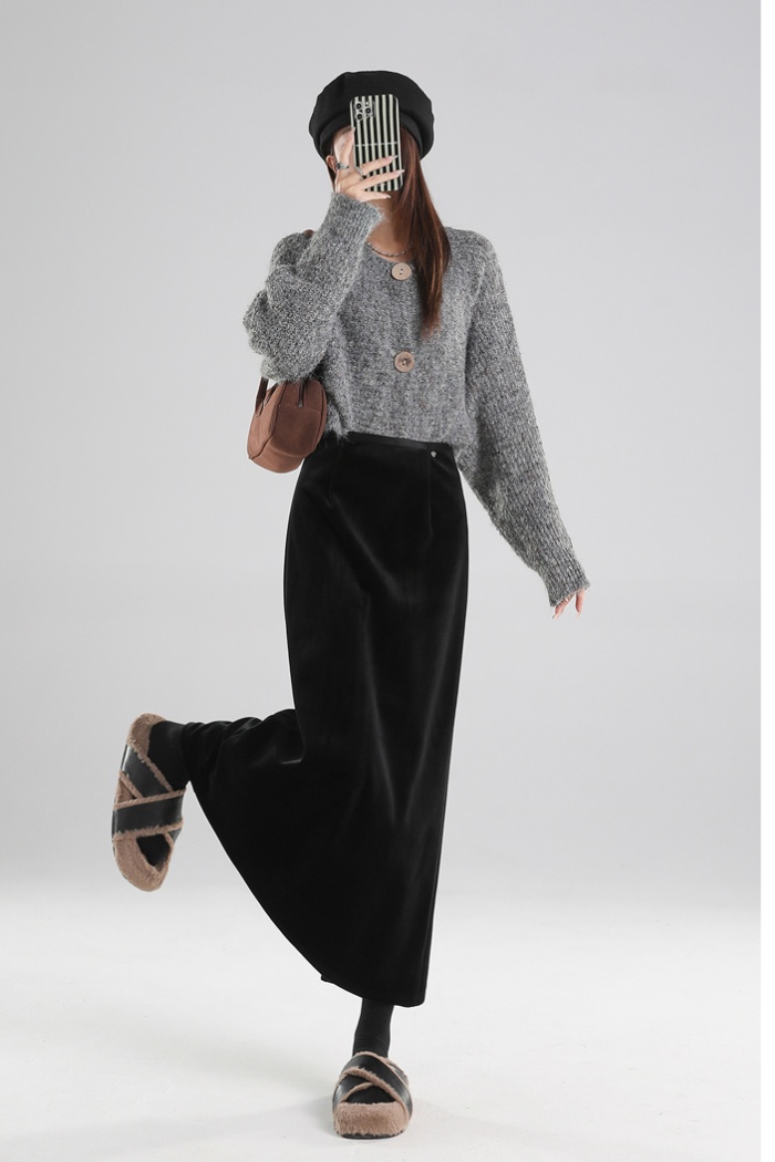 Plus velvet skirt slim one step skirt for women