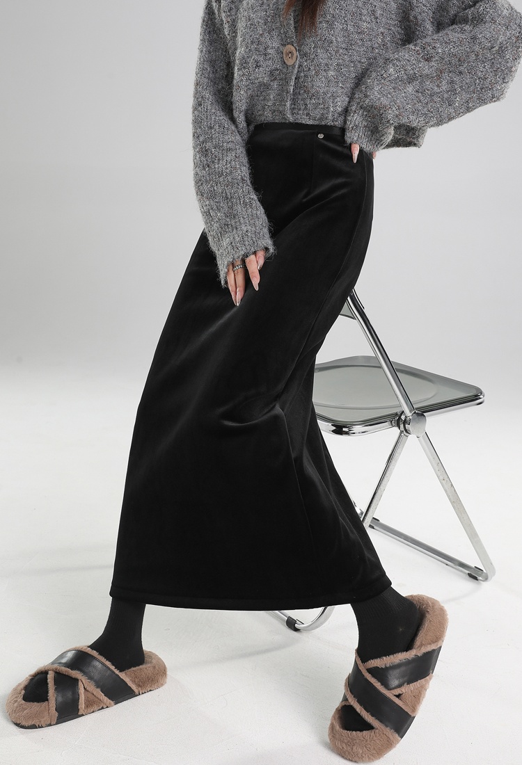 Plus velvet skirt slim one step skirt for women