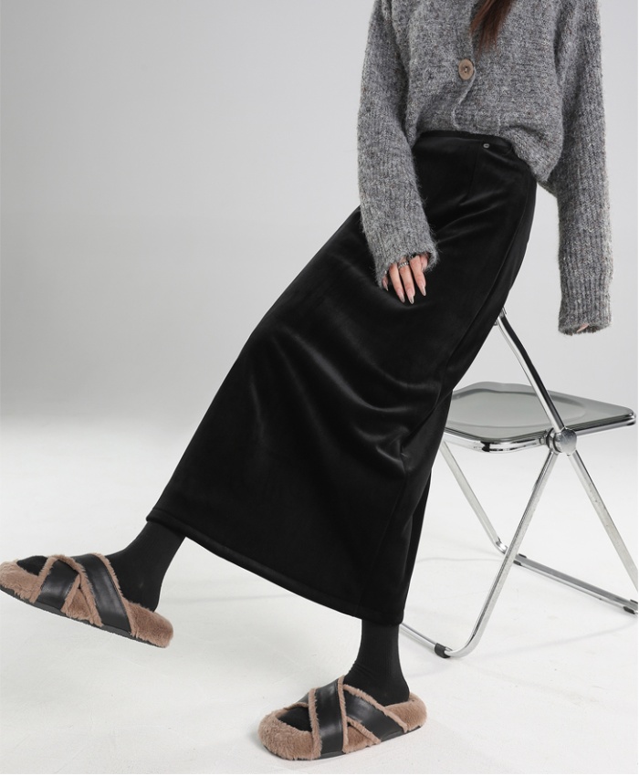 Plus velvet skirt slim one step skirt for women