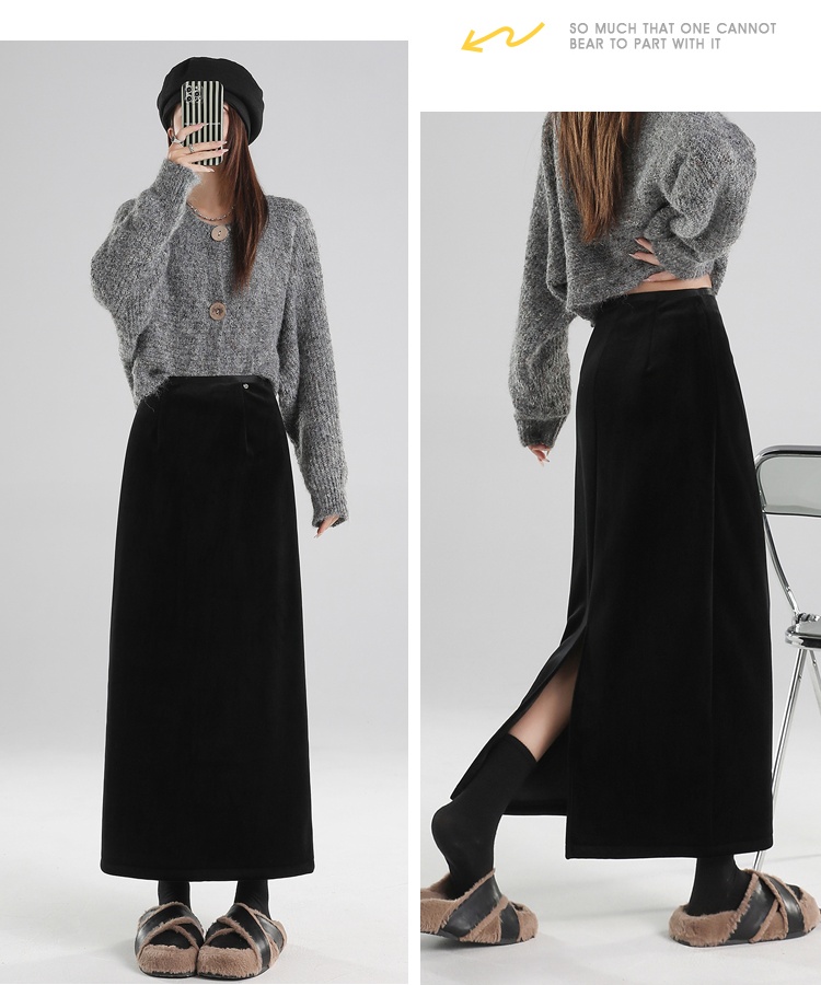 Plus velvet skirt slim one step skirt for women