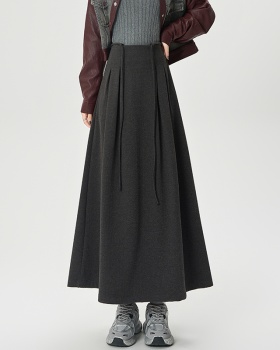 A-line drawstring long skirt pleated skirt for women