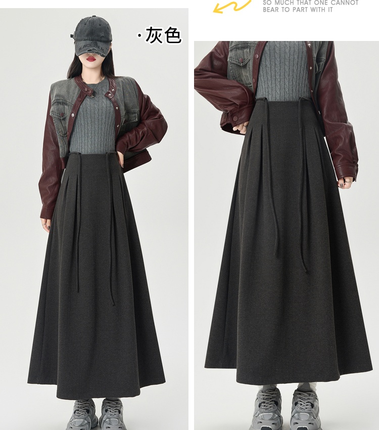 A-line drawstring long skirt pleated skirt for women