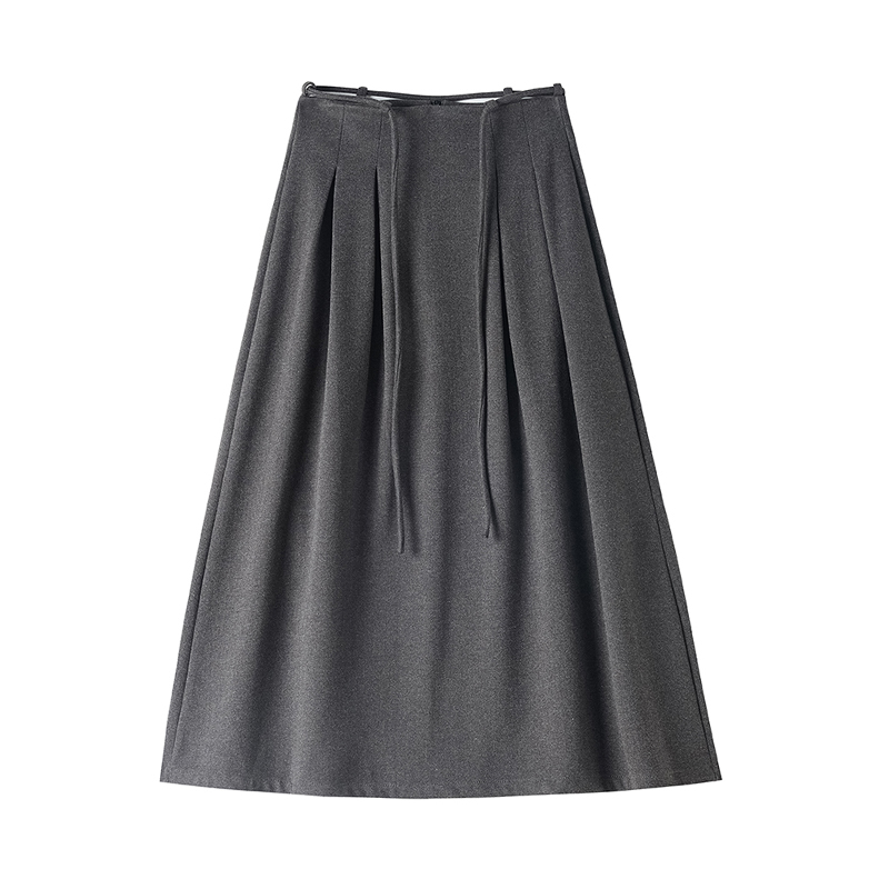 A-line drawstring long skirt pleated skirt for women