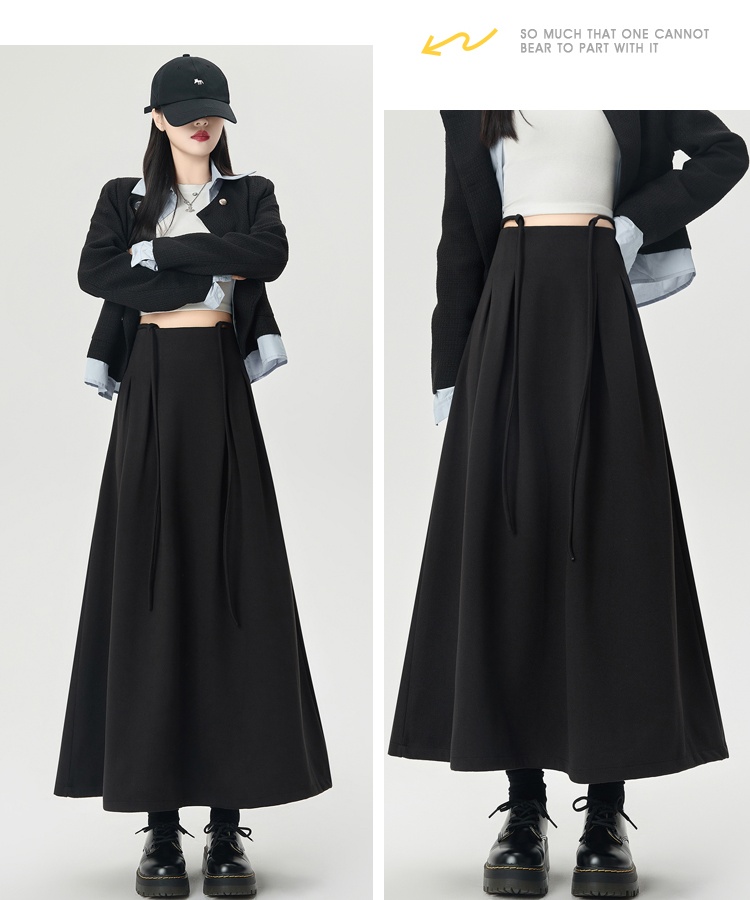 A-line drawstring long skirt pleated skirt for women