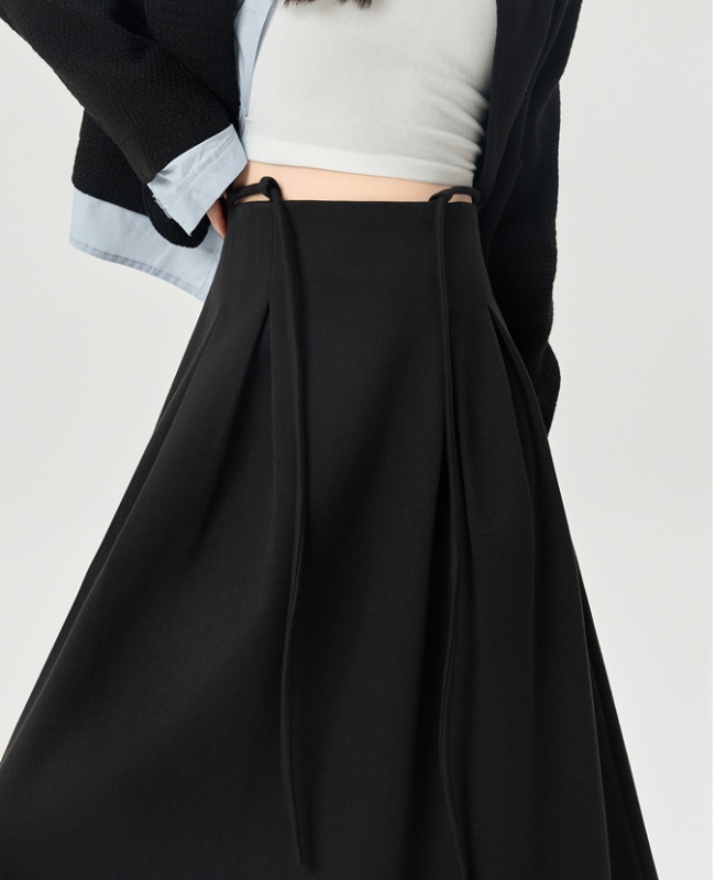 A-line drawstring long skirt pleated skirt for women