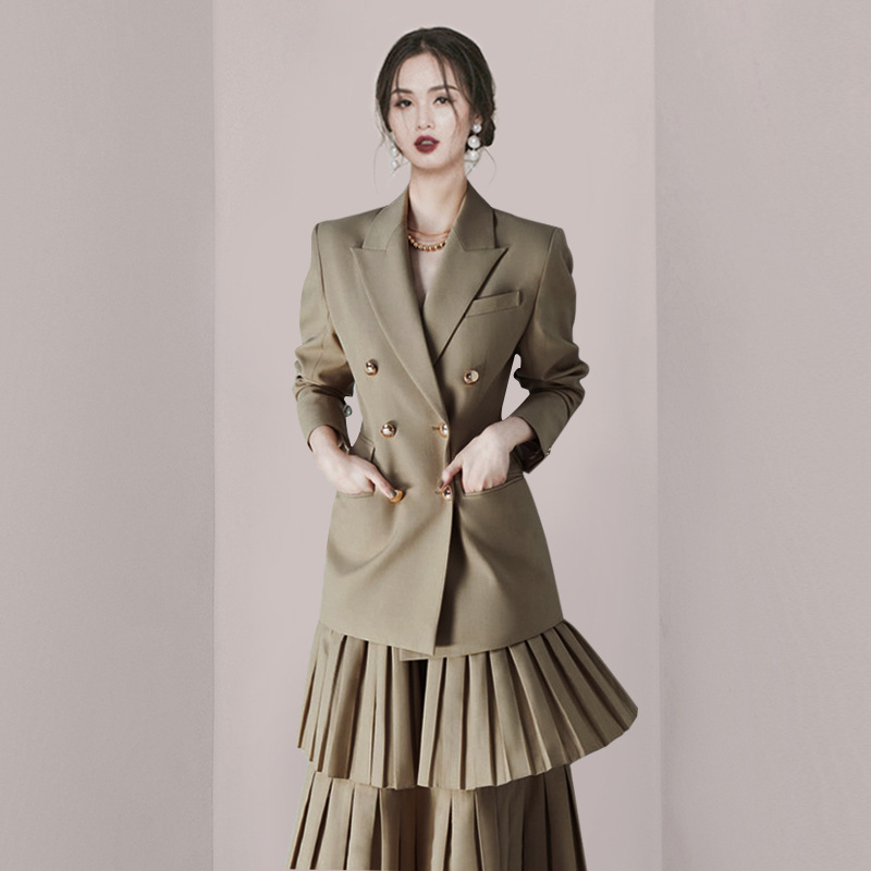 Pleated short skirt temperament business suit 2pcs set for women