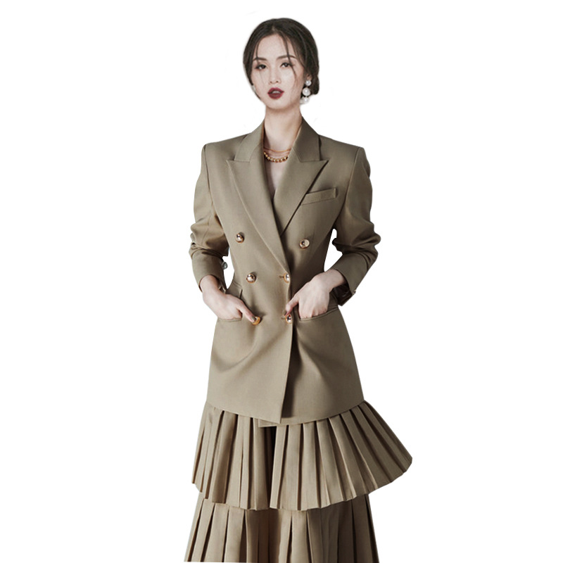 Pleated short skirt temperament business suit 2pcs set for women