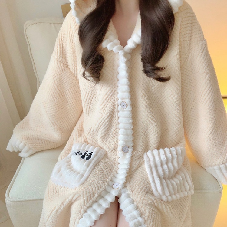 Flannel coral velvet bathrobes thermal pajamas for women