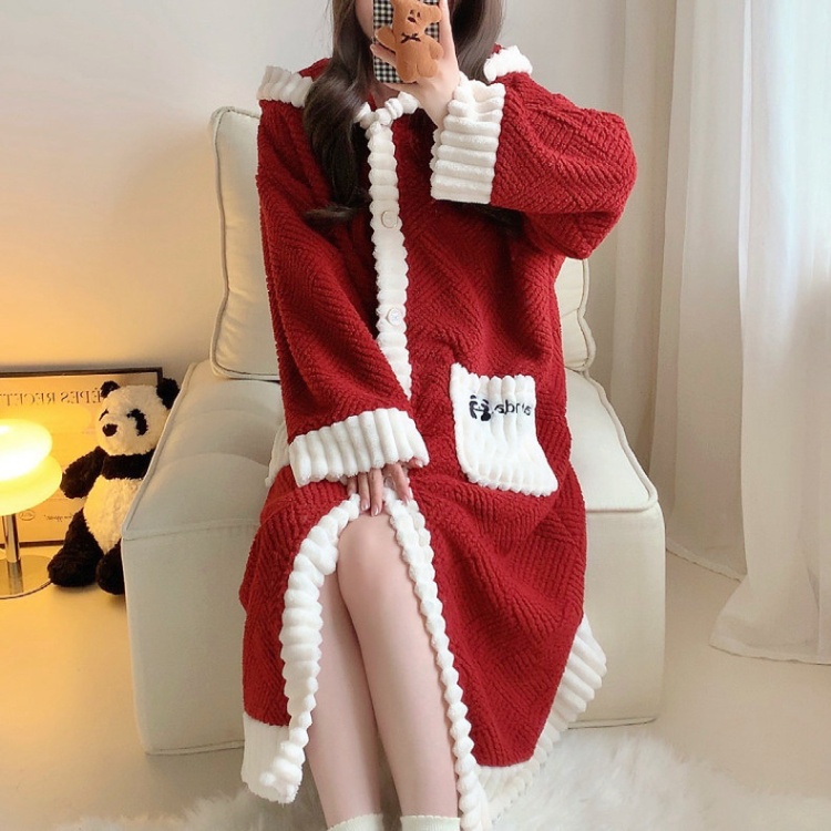 Flannel coral velvet bathrobes thermal pajamas for women