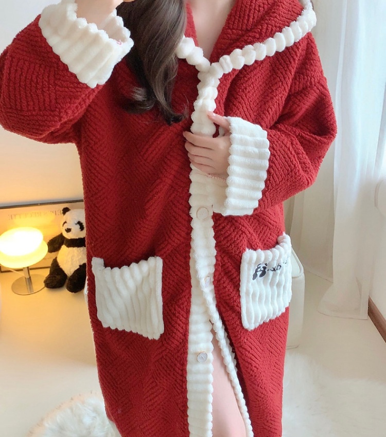 Flannel coral velvet bathrobes thermal pajamas for women