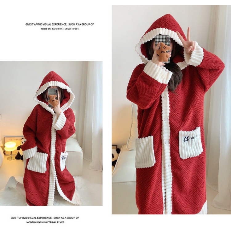 Flannel coral velvet bathrobes thermal pajamas for women