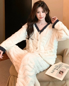 Thick court style coral velvet long sleeve loose pajamas