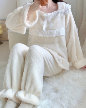 Homewear long sleeve plus velvet lace pajamas a set