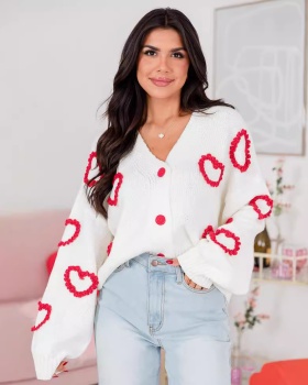 Long sleeve sweet cardigan heart printing sweater