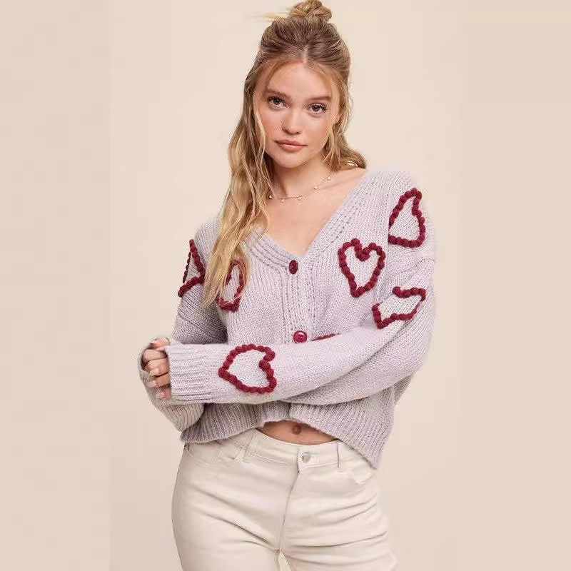 Long sleeve sweet cardigan heart printing sweater