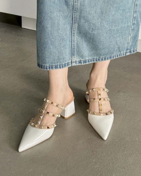 Korean style thick fashion rivet autumn pointed slippers