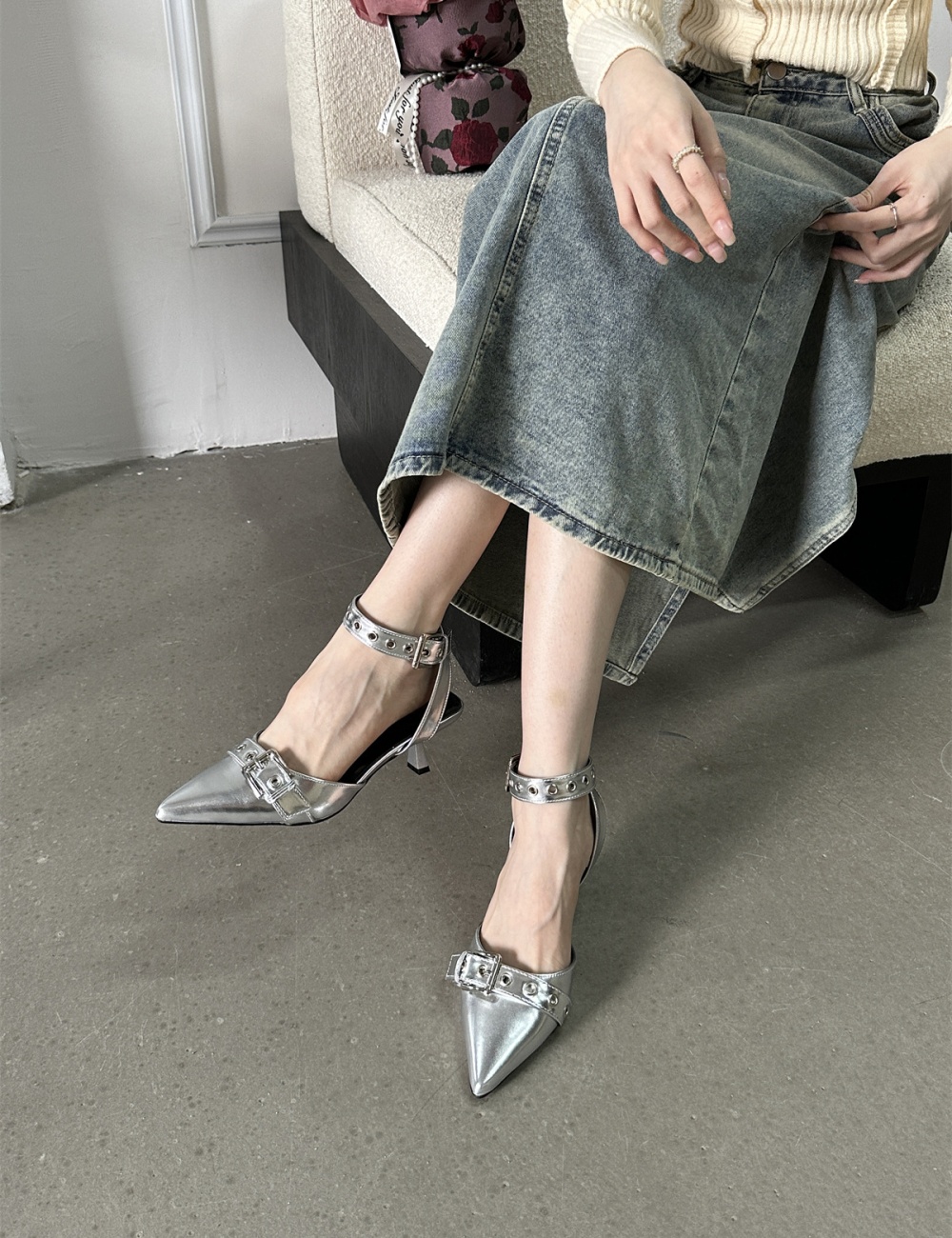 Autumn sandals silver high-heeled shoes for women