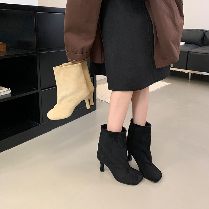 Commuting European style simple short boots pure round boots