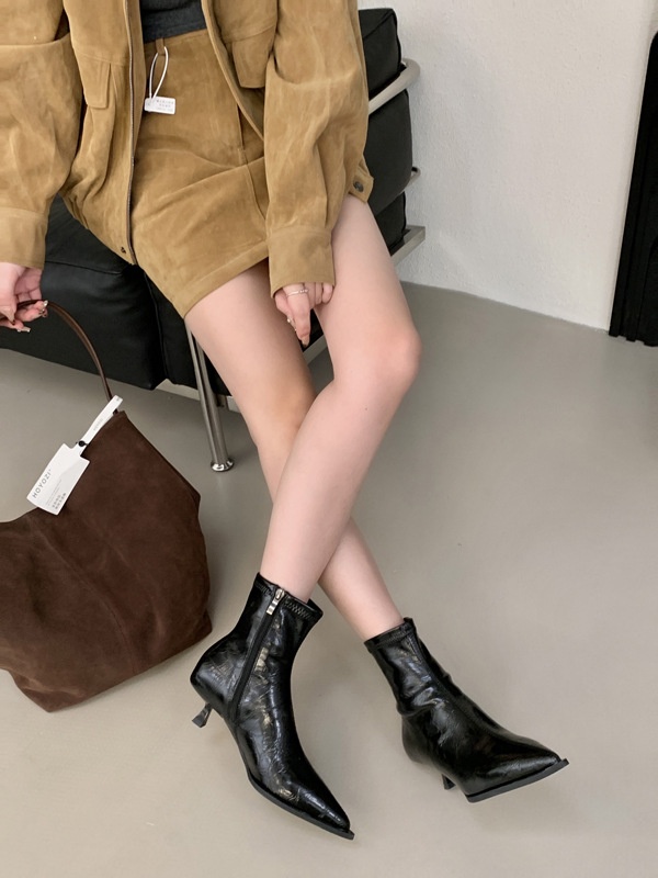 Pointed fine-root short boots retro women's boots