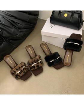 Sweet style square head slippers cozy sandals for women