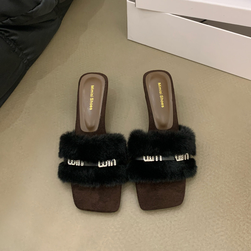 Sweet style square head slippers cozy sandals for women