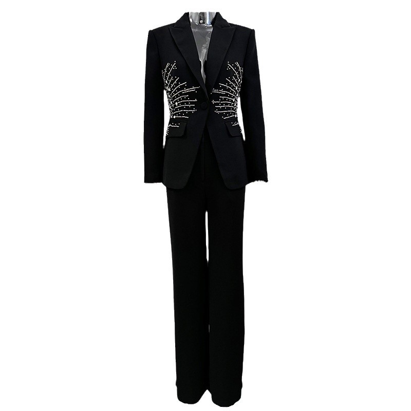 European style business suit rhinestone long pants 2pcs set