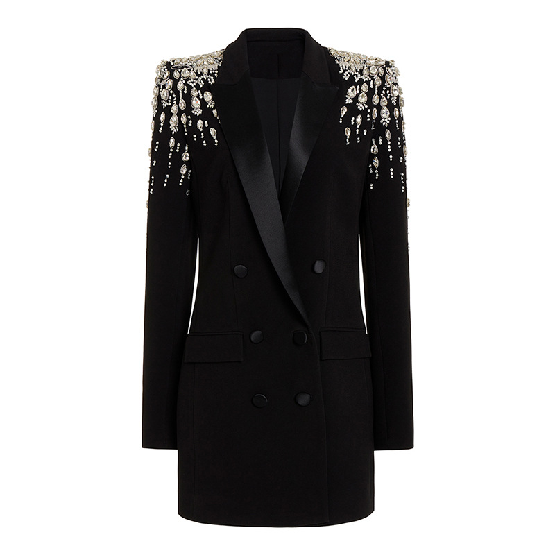 Rhinestone slim business suit beading coat