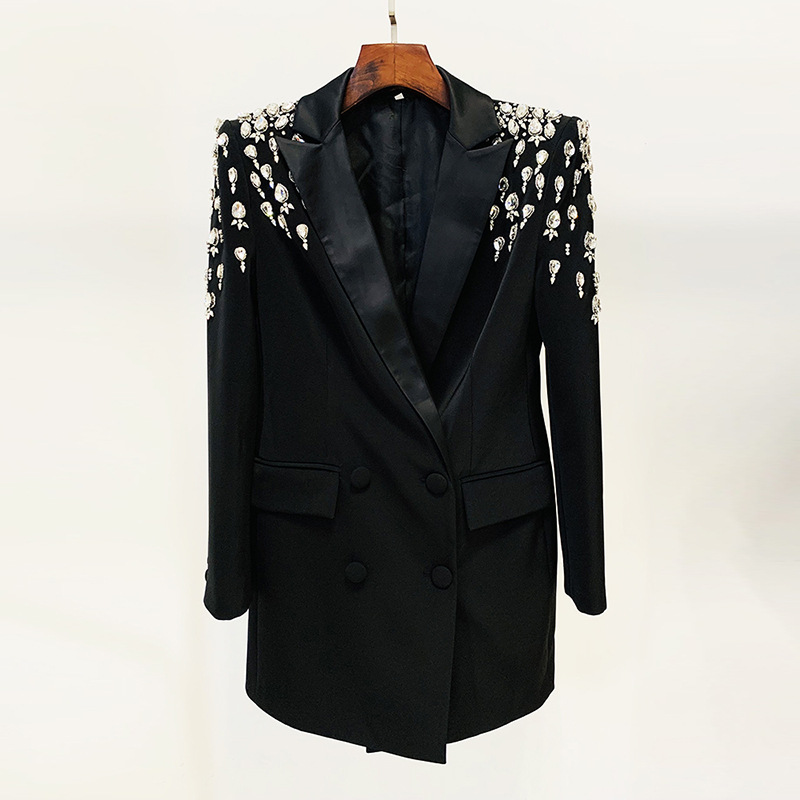 Rhinestone slim business suit beading coat