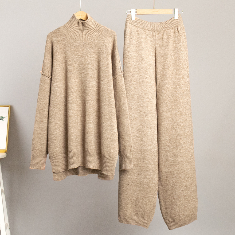 Loose lazy long pants thick sweater a set for women