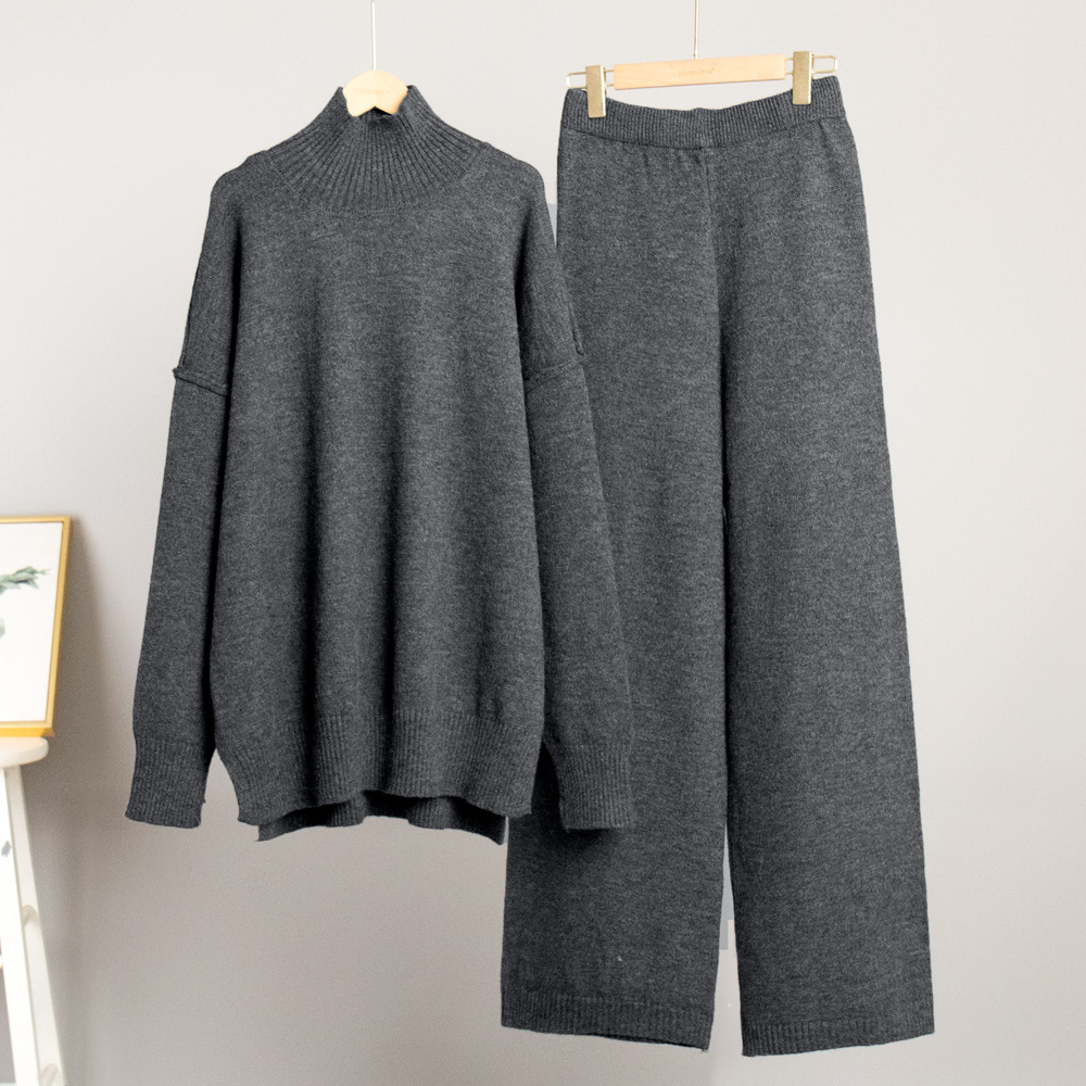 Loose lazy long pants thick sweater a set for women