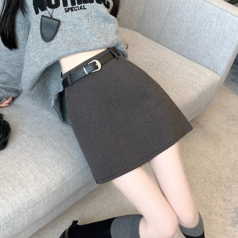 Korean style with belt short skirt woolen skirt