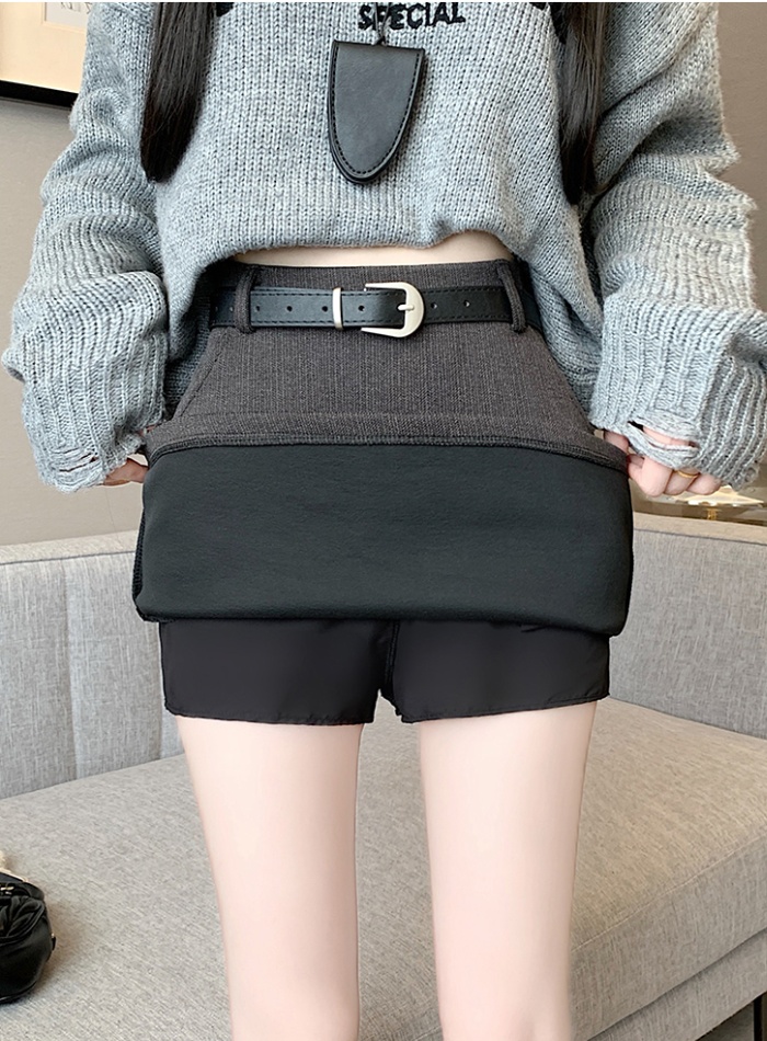 Korean style with belt short skirt woolen skirt