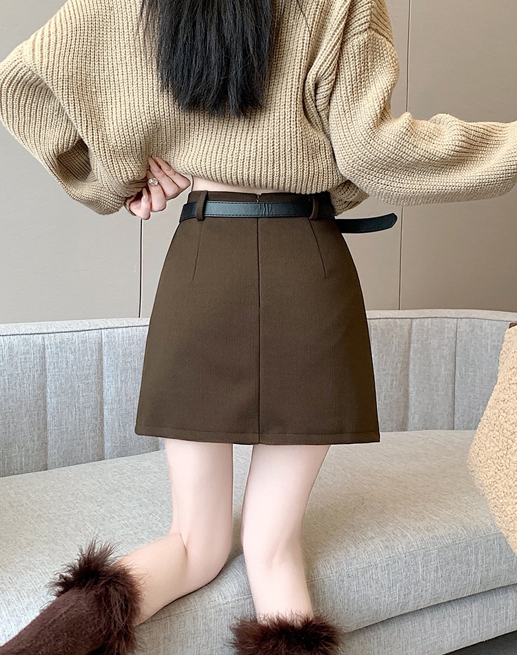 Korean style with belt short skirt woolen skirt